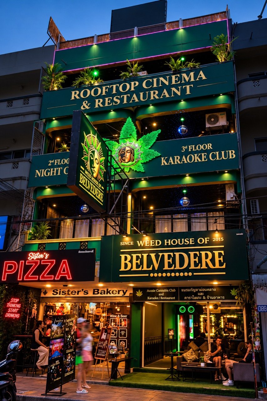 House of Belvedere illuminated at night in Pattaya